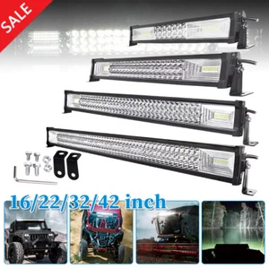 16" 22" 32" 42" LED LIGHT BAR Tri Row Spot Flood Combo Truck Offroad 4WD ATV SUV - Bild 1 von 32