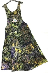 GRINGO FAIRTRADE BLACK COTTON PINAFORE DRESS GREY SUN STAR SPOT TIE DYE PATTERN - Picture 1 of 5