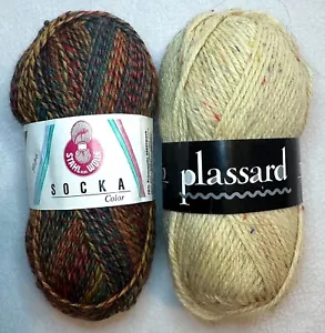 Hilo de calcetín de lana de acero Alemania 75% y tweed de yeso 50% lana E.E.C. Nuevo 2 skeins - Imagen 1 de 3