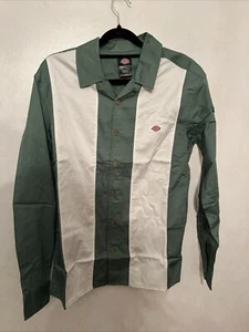 $90 Mens DICKES Stripe Bowling Long Sleeve Button Up Shirt Dark Ivy Small NWT - Picture 1 of 6