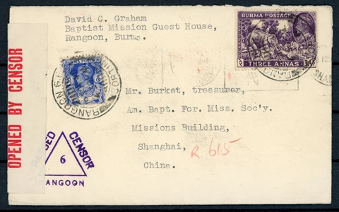 BURMA Censored Letter from Rangoon (Yangon) to Shanghai in China #8384 Cover