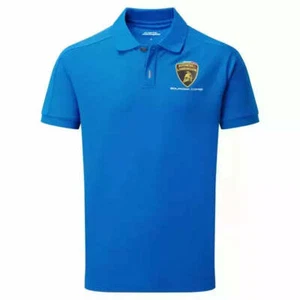 Automobili Lamborghini Squadra Corse Travel Polo Shirt - Blue/Orange/Gray - Picture 1 of 36