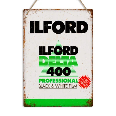 CHINTANAPRINTS ILFORD FILM Insegna da parete retrò in metallo targa vintage 35 mm fotocamera fotografia manCave