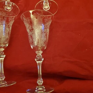 (4)* Tiffin*Glass*Cherokee*Rose*Wine*Gl 1/8" Water Goblets - Stem #17403 - Lot C - Picture 1 of 6