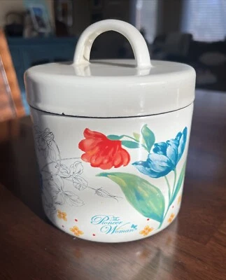 PIONEER WOMAN 4" Enamel On Steel Floral Cannister With Lid - Image 1 of 4