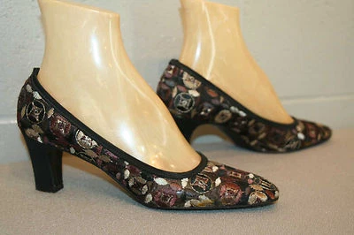 7.5 AAA Vtg 1960s Party Heels SHOE Embroidered Net Black FABRIC Vitality 7 1/2 - Image 1 of 4