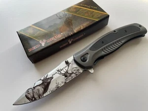 Red Deer 8.75" Spring Assisted Folding Pocket Knife Deer Design Blade RD-014 - Picture 1 of 4