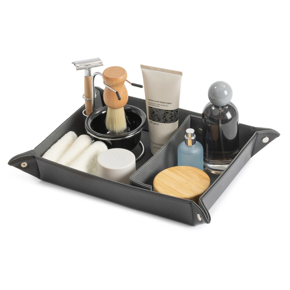 LIVIVO Black Leather Look Valet Tray Organiser for Keys Wallets and Accessories - Image 1 of 4