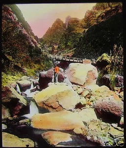 Glass Magic Lantern Slide BRIDGE IN THE GRAND CURRAL MADEIRA C1910 PORTUGAL - Picture 1 of 2