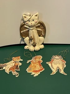 VTG Kurt Adler Cat Angel Christmas ornament 3 ShackmanCo cardboard cat ornaments - Picture 1 of 18
