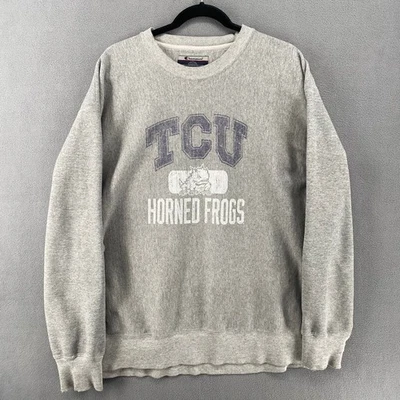 Vtg Y2K 90s Champion Reverse Weave TCU Horned Frogs Pullover Sweatshirt XL NCAA - Image 1 of 4