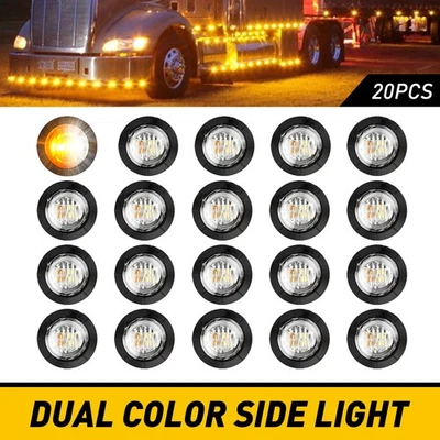 Remolque camión bala 20x luces laterales redondas blancas ámbar de doble color LED Foto 1 de 4