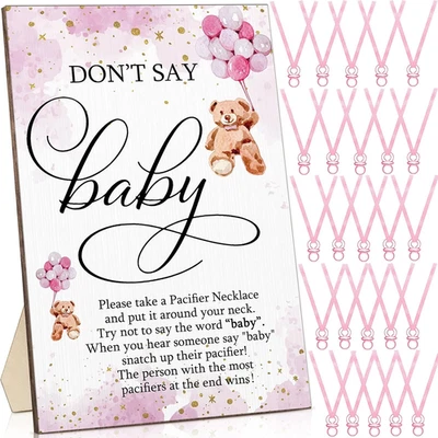 51 Piezas Genial Juego de Baby Shower Letrero de Oso de Madera Juegos de Regalo 50 Chupetes de Baby Shower Foto 1 de 4