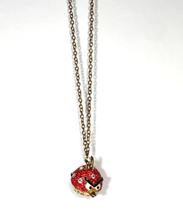 Angry Bird Red and Gold Tone Pendant 22" Necklace Faux Crystal Chips and Enamel - Picture 1 of 11