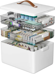 3-Tier Medicine Organizer - Portable Medicine Cabinet with Leather Handle, Empty - Picture 1 of 12