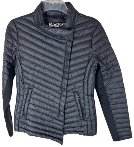 Giacca Michael Kors taglia S nera impacchettabile piumino fuori centro chiusura zip