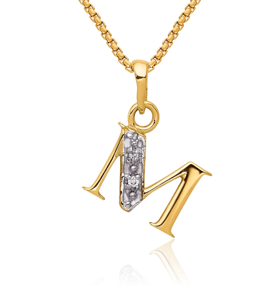 Collar inicial de diamantes con letra M de oro amarillo macizo de 14K Foto 1 de 1