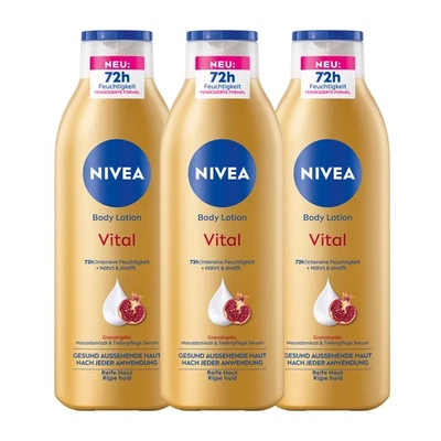 NIVEA Vital Body Lotion 3 x 250ml Granatapfel, Macadamiaöl & Tiefenpflege Serum - Bild 1 von 4