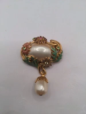 Joan Rivers Victorian Art Nouveau Flower Drop Dangle Pearl Brooch - Image 1 of 4