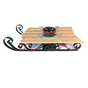 Vintage Sled Christmas Tree Stand Holder Wood Metal Xmas - Picture 1 of 6