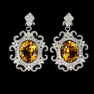 Pendientes de plata de ley 925 ovalados citrino 10x8 mm topacio piedras preciosas naturales joyería Foto 1 de 4