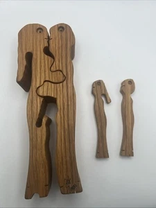 Vintage MCM Artist Signed Bob Ameri Wooden Puzzle Kissing Couple With 2 Kids - Picture 1 of 6