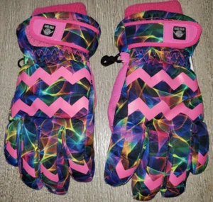 girls N'ICE CAPS colorful PINK BLACK WINTER GLOVES size small fleece lined WARM - Picture 1 of 2