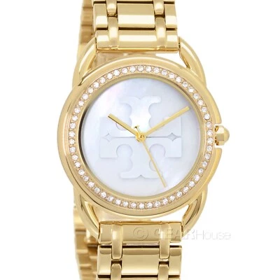 Tory Burch Miller Womens Crystals Watch White MOP Logo Dial Gold Stainless Steel - Image 1 of 4