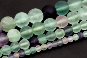Natural Matte Multicolor Fluorite Beads Grade A Round Loose Beads 4/6/8/10/12MM - Picture 1 of 13