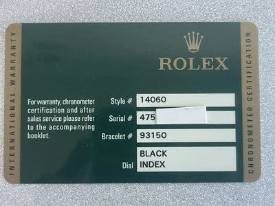 Rolex Submariner 14060 Guarantee Warranty Garanzia 2013 - Immagine 1 di 4