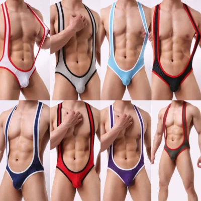 Body uomo mankini wrestling jockstrap sexy aperto butt mesh intimo perizoma - Immagine 1 di 4