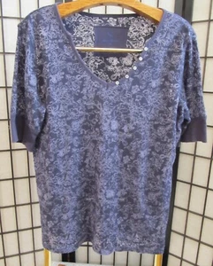 Damen Eddie Bauer Pullover Kurzarm XXL Lila Blumenmuster - Bild 1 von 5