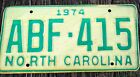 VINTAGE 1974 NORTH CAROLINA AUTOMOTIVE LICENSE PLATE WHITE/GREEN ABF-415