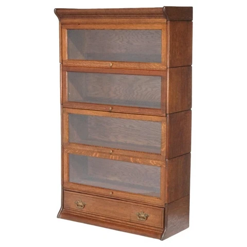 Antique Arts & Crafts Mission Oak Four Stack Barrister Bookcase, circa 1910 Cover