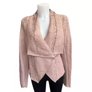 G.I.L.I. Pleated Genuine Leather Jacket in Light Blush Drape Front Classy sz 10 - Picture 1 of 10