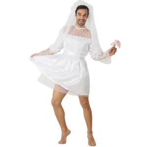 Mens Wedding Dress Stag Do Night Party Funny Fancy Dress Bride Groom Costume - Picture 1 of 8