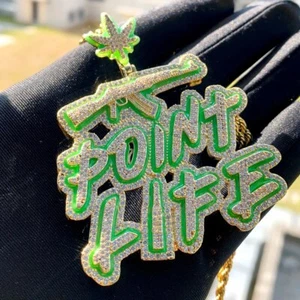 5AAA+ CZ Hop Hip Ice Out Gun Point Life Pendant Necklace 14k Real Gold Plated - Picture 1 of 17