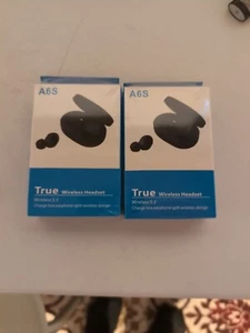 A6S TWS Airdots Bluetooth 5.0 Earbuds - Black Two Pack - Picture 1 of 3