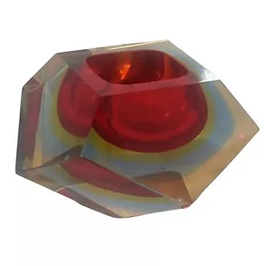 MCM ROTER MURANO SOMMERSO MANDRUZZATO GEOMETRISCHER FACETTIERTER GLASKERZENHALTER WIE ABGEBILDET - Bild 1 von 12