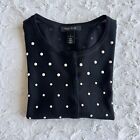 White House Black Market Faux Pearl Snap Front Cardigan Womens Small Black Ivory