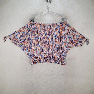 Blusa Guess Mujer Top Talla M Azul Geométrico Daryl Hombro Frío Volantes Y2K Foto 1 de 4