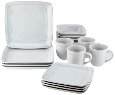 Square Dinnerware Sets | White Kitchen Plates, Bowls, and Mugs | 16 Piece Sto... - Image 1 of 4