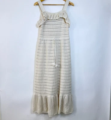 INC Crochet Knit Midi Dress XL Cream Ruffle Trim Mesh Lined Boho Beachy Vacation - Image 1 of 4