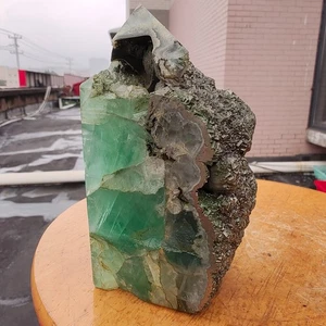 2.89LB Natural Cube Pyrite and Green Fluorite Obelisk Quartz Crystal Wand Point - Picture 1 of 16