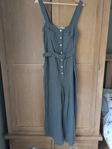 Zara Khaki Green Cotton Jumpsuit Size Small Cheesecloth Material - Picture 1 of 10