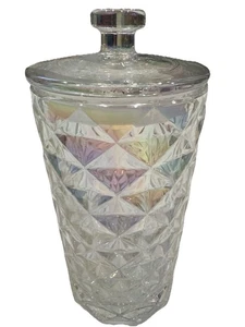 Iridescent glass canister With Glass Lid textured sealed NWOT 4x8.5 Inches - Picture 1 of 9