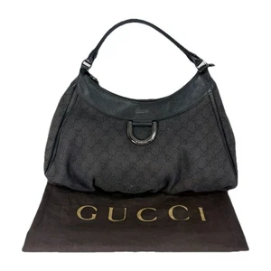Authenticated Gucci GG Abbey D-Ring Black Canvas Shoulder Bag Purse ~ READ - Picture 1 of 23