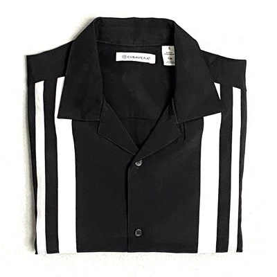 Cubavera Men's Small Tri-Color Striped Camp Shirt Jet Black White & Gray NEW  - Image 1 of 4