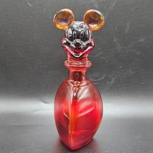 Vtg RARE Disney Glass Mickey Empty Perfume Bottle Decanter Boron & Cadmium Glow - Picture 1 of 10