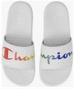 Sandalias sin cordones Champion para mujer súper deslizante blancas arco iris talla 11 - Imagen 1 de 2